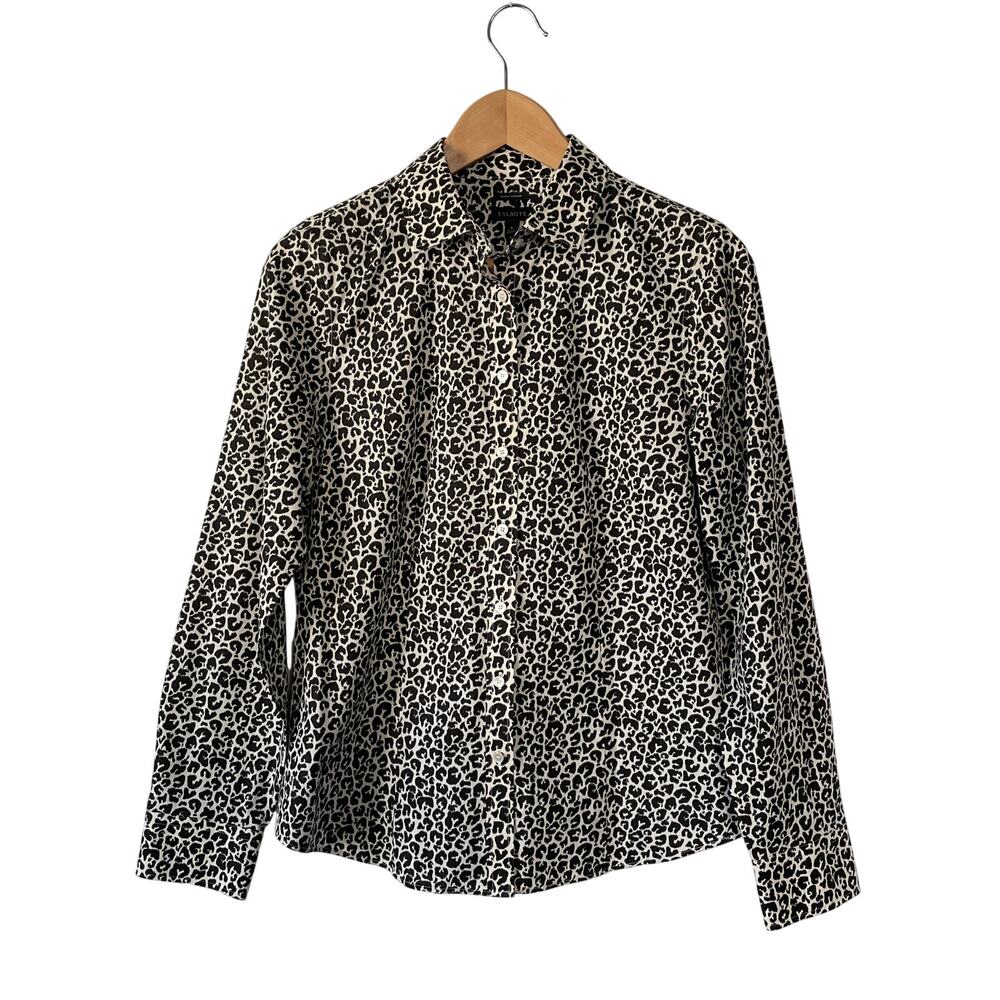 Talbots Leopard Spot Blouse Button Up Wrinkle Resistant Career Shirt Size 8